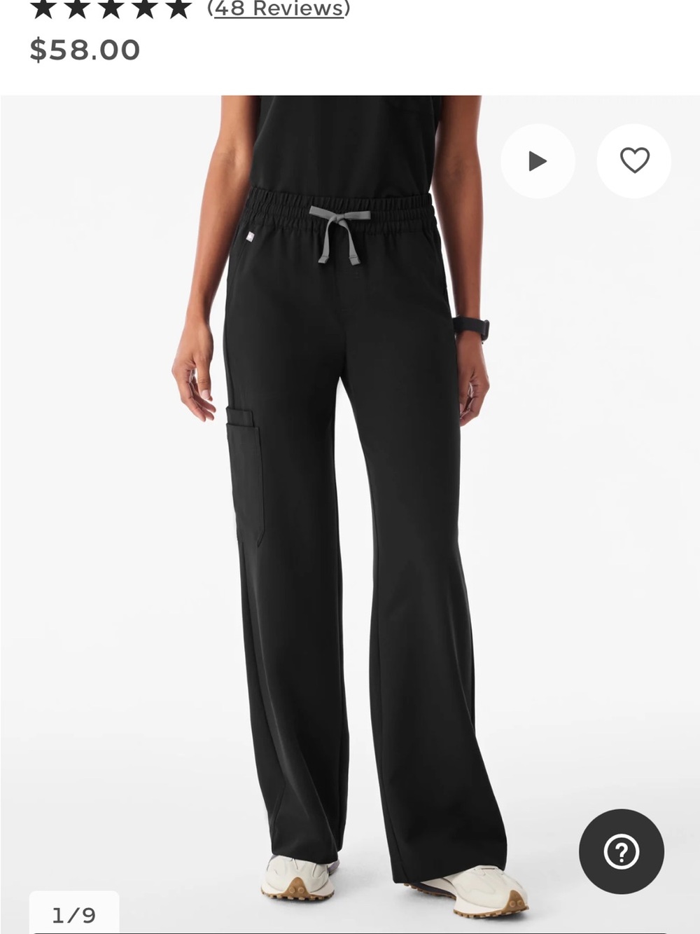 Figs Black Wide-Leg Drawstring Utility Pants